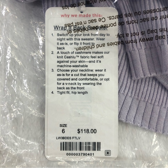 Lululemon, Wrap It Back Sweater, Faint Lavender, Size 6 - Picture 2 of 10